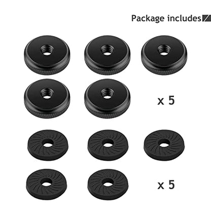 1/4" Female Thumb Nuts with Rubber Pads, 5pc Thumb Wheel Lock Nut Adapter, Anti-Slip Rubber Washers with 1/4" Screw Hole for Attach The Camera to Tripod