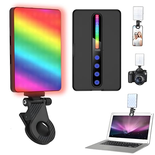 Clip-On Selfie Light, 138 LED, CRI 95+2000mAh, Portable, 3 Light Modes+RGB, with Cold Shoe Mount & Camera Tripod, for Phone iPhone Cameras Webcam Laptop Computer Photography Live Streaming (M140-RGB)