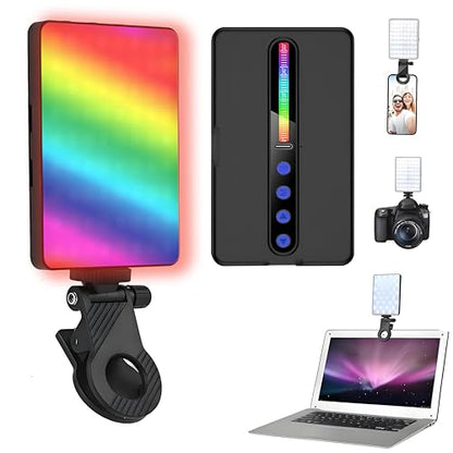 Clip-On Selfie Light, 138 LED, CRI 95+2000mAh, Portable, 3 Light Modes+RGB, with Cold Shoe Mount & Camera Tripod, for Phone iPhone Cameras Webcam Laptop Computer Photography Live Streaming (M140-RGB)