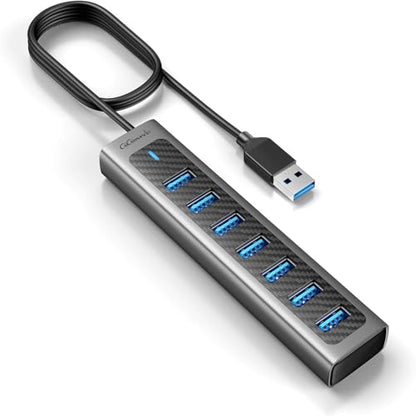 GiGimundo USB 3.0 Hub, 7-Port USB Extender Hub with 3.3FT Long Cable, USB Splitter, Aluminum High-Speed 5Gbps USB Hub for PC, Laptop, Desktop, Computer, PS5, XPS(Gray,1M) - size: 7 Ports-3.3FT