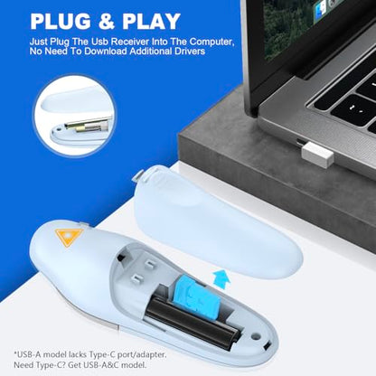 QUI Presentation Clicker Wireless Presenter Remote Clicker for PowerPoint Presentation Remote, PowerPoint Slide Advancer for Mac/Windows/Google Slide/Keynote, Blue, A - color: Blue
