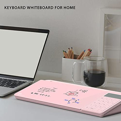 TOWON Desk Dry Erase Board with Detachable Calculator, Small Glass Desktop Whiteboard, Desktop whiteboard - Glass Dry Erase White Board- Desk Computer Buddy for Home Office Supply, Pink, 17 x 6 in - color: Cal Pink