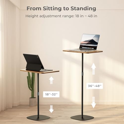 Portable Laptop Floor Stand, Bedside/Sofa Table with Height Adjustable 18''~48'', Sleek Wooden Lectern Standing Desk Mobile Podium for Home, Office, School, Black - color: Black
