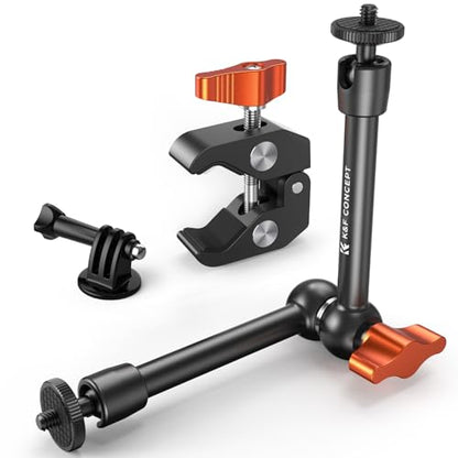 K&F CONCEPT 9.8" Magic Arm Clamp Kit with 1/4" & 3/8" Thread Screw 360° Ball Heads Articulating Magic Arm with Tripod Mount Adapter for Gopro/LED Lights/Monitor/Flash/Microphone/DSLR Camera - style: 9.8" with Adapter