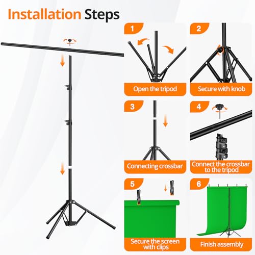 Green Screen Backdrop Kit, 5×7ft Portable Greenscreen Background with Adjustable T-Shaped Stand, 5 Clamps, Carrying Bag for Parties, Streaming, Photography, Zoom, Gaming, Video Studio - color: green