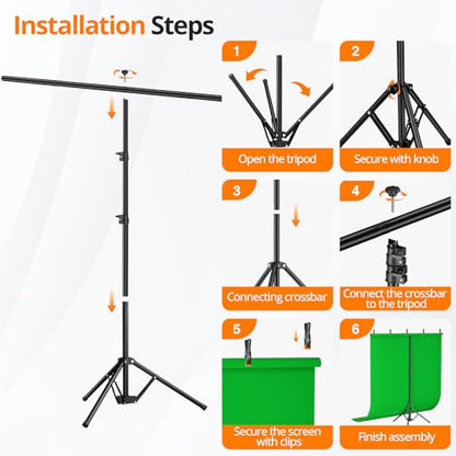 Green Screen Backdrop Kit, 5×7ft Portable Greenscreen Background with Adjustable T-Shaped Stand, 5 Clamps, Carrying Bag for Parties, Streaming, Photography, Zoom, Gaming, Video Studio - color: green