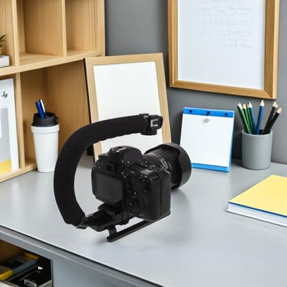 Camera Stabilizing Handle Grip with U-Shaped Cold Shoe Mount, Handheld Video Grip for Smartphones and Camcorders, Portable Stabilizer Kit with Phone Clamp and Adapter for Video