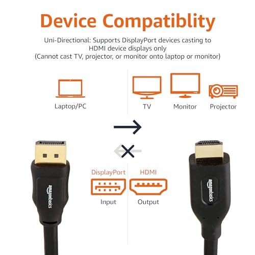 Amazon Basics DisplayPort to HDMI Cable, Video and Audio, Uni-Directional, 1920x1200, 1080p Full HD, Gold-Plated Plugs, 3 Feet, Black, 5-Pack - size: 3 Feet, style: 5-Pack