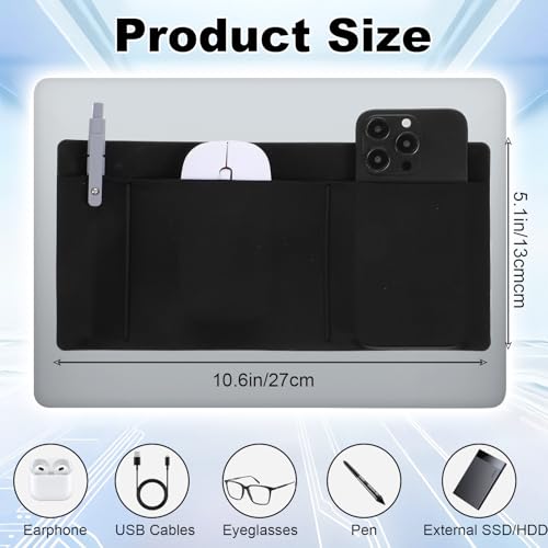 3-Pocket Organizer Mouse Holder for Laptop Stick on External Hard Drive SSD Holder Sleeve Computer Accessories Stick on Pouch Organizer Adhesive Pocket Storage Sleeve for Mouse HDD SSD Cables