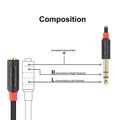 J&D 3.5mm to 1/4 Headphone Adapter Cable, Gold Plated Audiowave Series 3.5mm 1/8 inch Female TRS to 6.35mm 1/4 inch Male TRS Stereo Audio Cable for Mixer Guitar Piano Amplifier Speaker, 15FT - size: 15 Feet