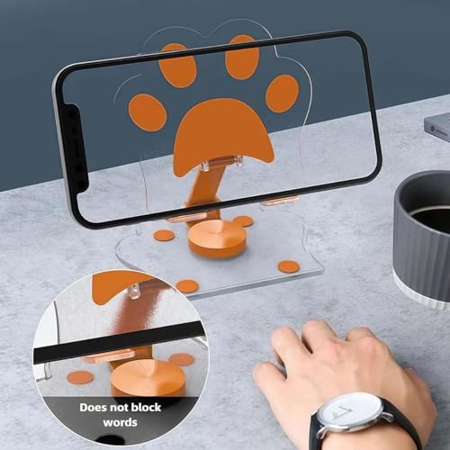 Cat Paw Phone Stand, Acrylic Mobile Holder with 360° Rotation,Adjustable Desktop Stand for Home Office and Video Calls,White