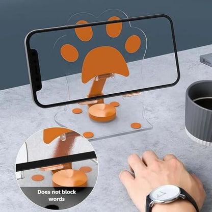 Cat Paw Phone Stand, Acrylic Mobile Holder with 360° Rotation,Adjustable Desktop Stand for Home Office and Video Calls,White