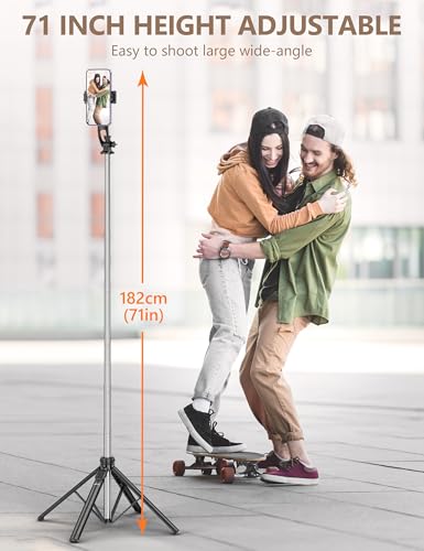 71" Selfie Stick Tripod, All in One Quadripod with Remote & Phone Holder, Extendable Cell Phone Tripod, Travel Tripod Stand Compatible with for Cell Phone & Camera, iPhone, Android,Video Recording - size: 71in-Phone Tripod