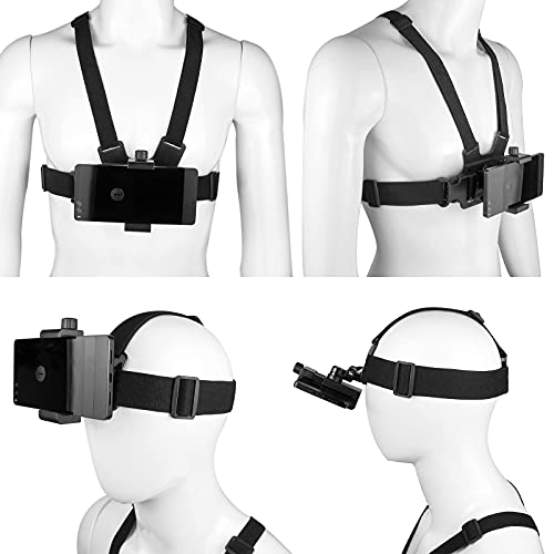 Phone Chest Mount Harness Vest and Head Strap Clip Holder | POV/VLOG, Compatible with phones and atcion cameras