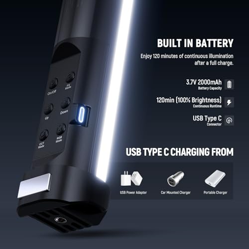 NEEWER Basics 12" Magnetic RGB Light Wand, CRI95 Dimmable 8W LED Handheld Video Tube Lighting Stick with 51 RGB Modes, 2000mAh Battery for YouTube TikTok Camera Streaming Studio Video Recording, SL30