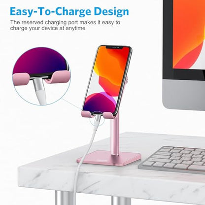 OMOTON Cell Phone Stand, Adjustable Angle Height Desk Phone Dock Holder for iPhone Air/17 Pro Max / 11 Pro/XS Max/XR, Samsung Galaxy S20 / S10 / S9 / S8 and Other Phones (3.5-7.0-Inch), Rose Gold - color: Rosegold