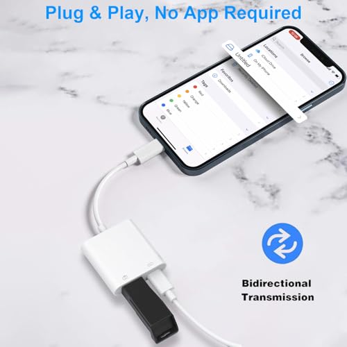 Lightning to USB Camera Adapter, [Apple MFi Certified] USB 3.0 Female to iPhone iPad Adapter with Charging Port, Plug and Play OTG Converter Cable Support Card Reader Flash Drives Keyboard - color: Pure White(Charge)