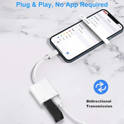 Lightning to USB Camera Adapter, [Apple MFi Certified] USB 3.0 Female to iPhone iPad Adapter with Charging Port, Plug and Play OTG Converter Cable Support Card Reader Flash Drives Keyboard - color: Pure White(Charge)