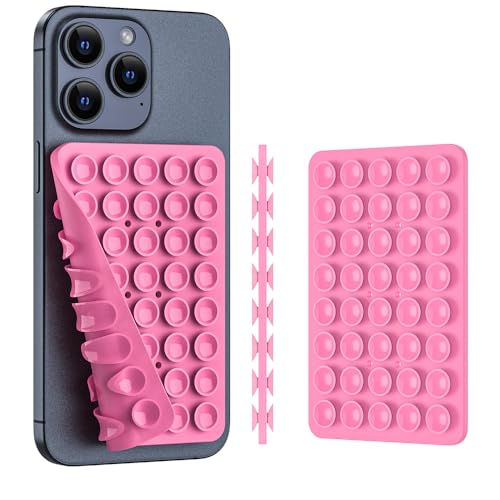 Double Sided Silicone Suction Phone Holder Mount, Silicon Accessory for iPhone and Android, Hands-Free Mirror Shower Phone Holder, TikTok Videos and Selfies (Pink+Transparent) - color: Pink+Transparent