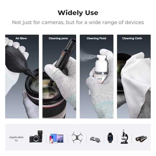 K&F Concept Professional Camera Cleaning Kit - Sensor Cleaner, APS-C & Full-Frame Swabs, Air Blower, Lens Brush, Gloves, Lens Cloths, Carry Case, Lens Cleaning Kit for FF DSLR & Mirrorless Cameras