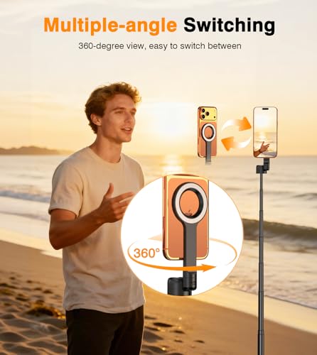 for Mag Safe Tripod for iPhone, 360° Angle for Front & Rear Shooting, 65” Selfie Stick for iPhone Android with Remote & Metal Ring,Magnetic Tripod Stand for Video Recording Travel Vlog Live Streaming
