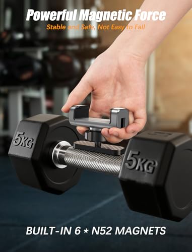 MOKPR Gym Magnetic Phone Holder【Strong Magnets】- 360 Adjustable Magnetic Phone Holders,Phone Holder Gym Accessories for Men Women Compatible with All Phones - color: Grey Black