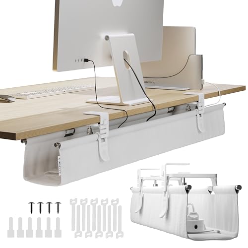 Ascrono Original No Drill Under Desk Cable Management Tray 40.6" - Premium White Fabric Cable Management Under Desk - Clamp/Screw Mount Cord Organizer - Supports Upto 66lbs - Large - color: White, size: Large (40.6 in)