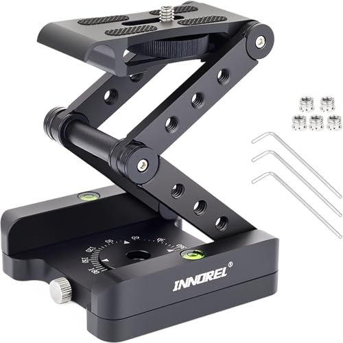 Z-Flex Tilt Tripod Head-INNOREL MH5 CNC Aluminum Alloy All Metal Flexible Folding Z Pan 360° Horizontal Rotation with 1/4" and 3/8" Screws, Max Load 6.61lb for Canon Nikon Sony DSRL Camcorder Slider - size: Only MH5