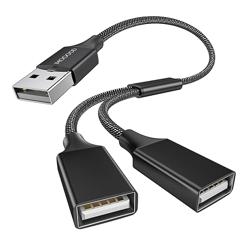 MOGOOD USB Splitter for Car Dual USB Extension USB Printer Cable Splitter | USB Y Cable Double USB Port Adapter for Charging, Power and Data, 2 Port HUB for Laptop,PC,Smart TV,Keyboard, Mouse,LED Light - color: Black, size: 1pack