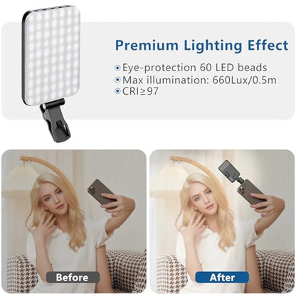 ALTSON 60 LED Portable Selfie Light Video Conference Lighting with Clip & Camera Tripod Adapter Rechargeable 2200mAh CRI 97+, 3 Light Modes for Phone iPhone Webcam Laptop Photo Makeup - color: Black