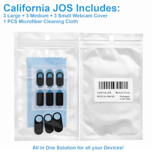 JOS California 9 Pack(3 Large + 3 Medium + 3 Small) 0.03 inch Ultra Thin Webcam Cover Slide Camera Blocker Protect Your Privacy Security for MacBook Air, Laptop, iPad, iMac, PC, iPhone - color: 9 PACK (3L+3M+3S) Black