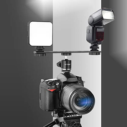 UTEBIT 8 inch Flash Bracket, with 1/4" Screw Hot Shoe, 1 Pack | Dual Camera Mount Flash Bracket Extension Bar, Straight Flash Brackets Tripod Mount for DSLR Camera LED Light, Black - size: 8 Inch