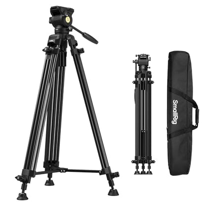 SMALLRIG 73''/186cm Heavy Duty Aluminum Alloy Video Tripod, Max Load 8kg (18lbs), Fluid Head with +85° to -78 Tilt Range, Compact Travel Tripod Weight 3.1kg(6.8lbs), Folded Height 88cm, AD-14