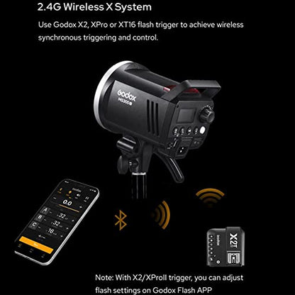 Godox MS300V 300W Studio Strobe Light Kit - 2.4G Bowens Mount With CF80 Quick Installation Softbox, Stainless Steel Stand, 5-in-1 Reflector for Photography Lighting