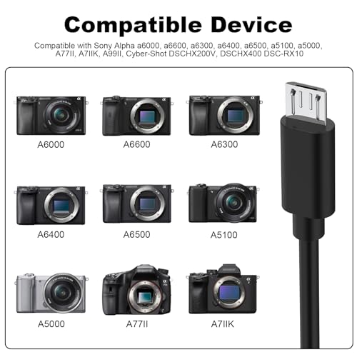 Camera USB Cable Compatible with Sony Alpha A6000 A6600 A6500 A6300 A6400 A5100 A5000, A77II A7IIK A99II, Cyber-Shot DSCHX200V, DSCHX400, DSCHX80, DSC-WX800 Data Charger Cord, 5FT