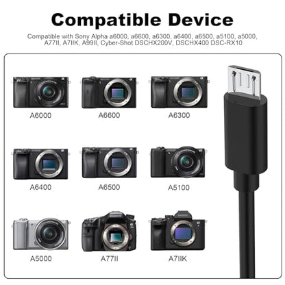 Camera USB Cable Compatible with Sony Alpha A6000 A6600 A6500 A6300 A6400 A5100 A5000, A77II A7IIK A99II, Cyber-Shot DSCHX200V, DSCHX400, DSCHX80, DSC-WX800 Data Charger Cord, 5FT