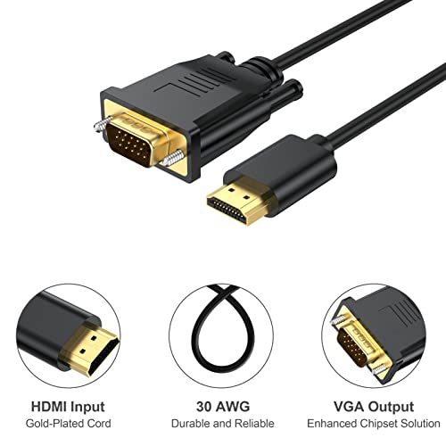 6ft HDMI to VGA Cable 5-Pack, 1080P HD Video, Compatible with Computer, Laptop, Monitor, Projector, HDTV - size: 6 Feet, style: 5Pack
