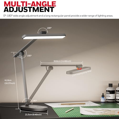 Honeywell Desk Lamp for Home Office, H4 Sunturalux™ Eye-Caring LED Desk Light, 700LM Dimmable Desk Lamp with Timer, Adjustable Desk Reading Light, Touch Auto Dimming Table Lamp for Study, Bedroom - color: Gray