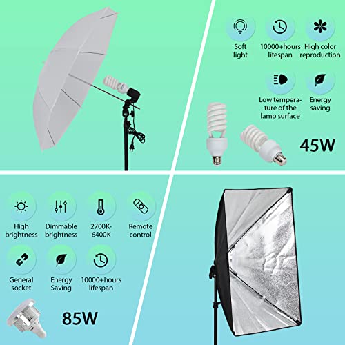 Photography Lighting kit with Backdrops, 8.5ftx10ft Backdrop Stand, 5 Tripod Stands and Bulb, Umbrella Softbox Continuous Lighting, Photo Studio Equipment for Portrait Product Photo Shoot