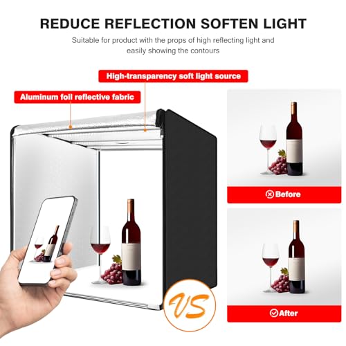 Photo Light Box, 39 inch Photography Light Box with 210 LEDs Lights & 4 Color Backgrounds Professional Dimmable Shooting Tent Kit for Large Product Photography - size: 39*39 inch