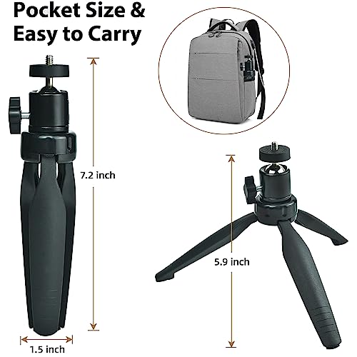 Mini Desktop Tripod Stand with 6.3 inch Universal 1/4 Screw Ballhead for Projectors, DSLR Cameras, Webcams, Smartphones, and Selfie Sticks - Black Angle Adjustable