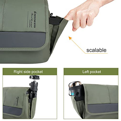 Besnfoto Camera Bag Small DSLR Camera Shoulder Bag for Photographer Waterproof Messenger Bag Crossbody Case Compatible with Canon Sony Nikon - color: Army Green, size: Medium