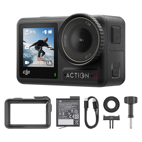 DJI Osmo Action 4 Essential Combo, Waterproof Action Camera with 1/1.3" Sensor, 4K/120fps Video, Stunning Low-Light Imaging, 10-bit & D-Log M Color Performance, Long-Lasting 160 Mins, Vlogging Camera - style: Essential Combo
