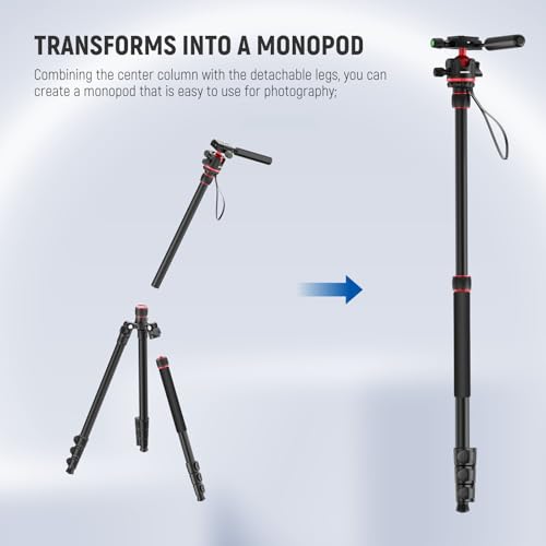 NEEWER Basics Camera Tripod Monopod, 77" Compact Lightweight Travel DSLR Video Stand, 360° Ball Head, Arca Type QR Plate, Reversible Legs & Inverted Central Axis, 13lb Max Load, TP08 - style: TP08
