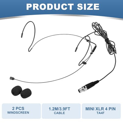 MECCANIXITY Ear Hook Headset Microphone, Double Over Ear Set Hanging Omnidirectional Wired Audio Condenser Microphone Headset with Mini XLR 4 Pin TA4F Plug 3.9ft Cable, Black - color: Black, style: Mini XLR 4 Pin TA4F Plug