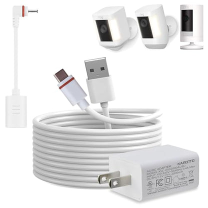 10Ft USB-C Power Cord with Adapter Compatible with Ring Pan-Tilt Mount/Stick Up Cam Battery Pro/3rd Gen/2nd Gen/Plug-in, Spotlight Cam Battery Plus,White - size: 1PACK