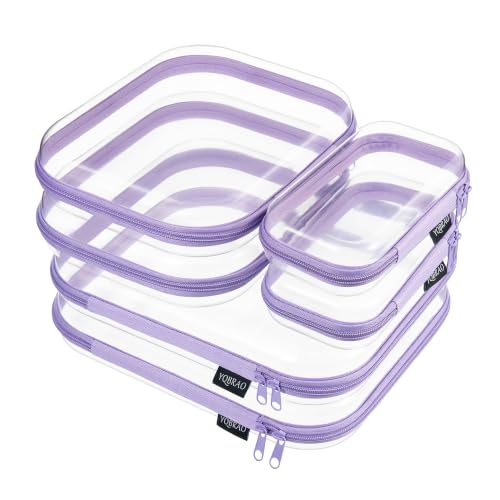 YQBRAO 6 Pack Royal Purple Clear Hard Shell Zipper Case, 1.2mm Heavy Duty Art Supply & Cosmetic Bags, Crush-Proof Storage Pouches for Hobbies, Tech & Makeup (2L, 2M, 2S) - color: Purple, size: 6 Pack (2L+2M+2S)