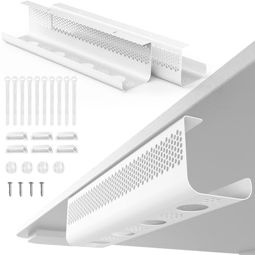 KHAMAL Cable Management Under Desk 26PCS - Cable Management Tray Kit Ventilated Hexagonal Design with Cable Clips, Wire Ties, Cord Holder & Screws for Office, Home - 2 White Sets - color: White 2 Sets
