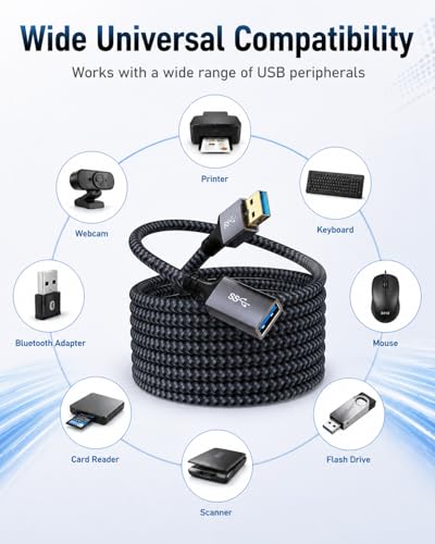 USB A Extension Cable 3ft, USB Extender USB 3.0 Extension Cable Male to Female Compatible with Phone,Webcam,USB Keyboard,Flash Driv,Printer - size: 3.3FT