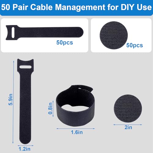 XANGNIER 50 Pair Cable Management Under Desk,Adjustable Hook and Loop Cable Ties,Self Adhesive Cord Organizer,Reusable Cord Straps for PC Computer Wire Organizer,Home Office Essentials